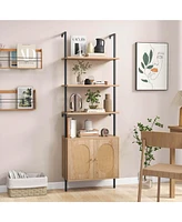 Costway Pcs Ladder Bookshelf with Rattan Cabinet 71" Tall Wall Mounted Bookcase