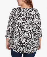 Ruby Rd. Plus Batik Scroll Dew Drop Printed Knit Top