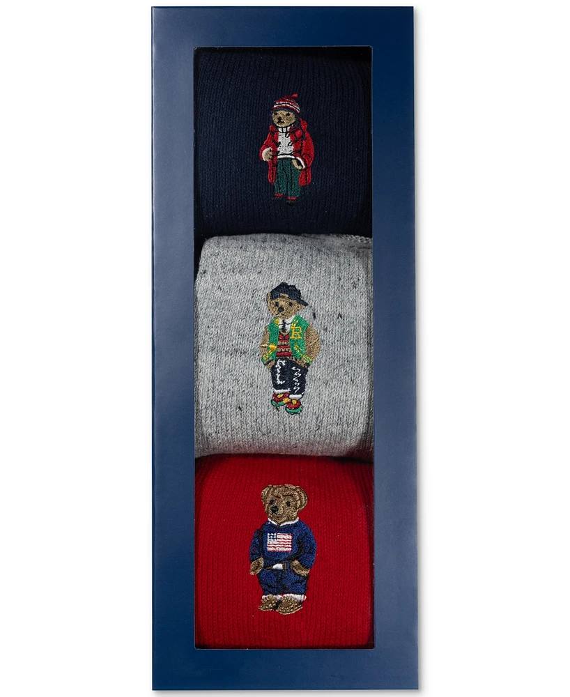 Polo Ralph Lauren Men's 3-Pk. Assorted Polo Bears Crew Socks Gift Box