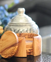 BeldiNest Olive Wood Coaster Set of 6 with Holder