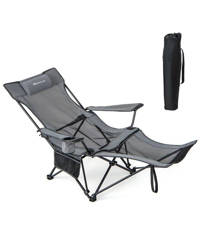 Slickblue Camping Lounge Chair with Detachable Footrest Adjustable Backrest