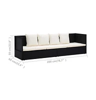 vidaXL Patio Bed with Cushion & Pillows Poly Rattan Black