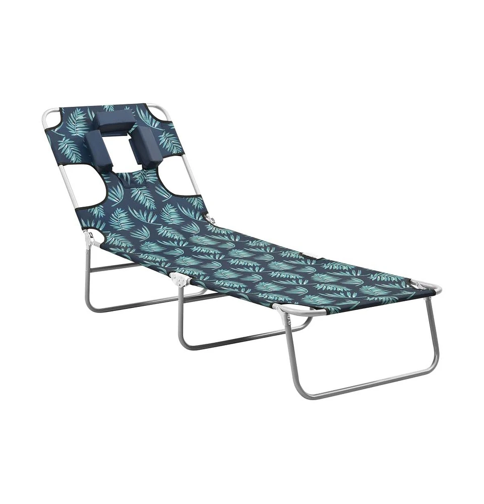 vidaXL Folding Sun Lounger with Head Cushion Steel Leaves Print