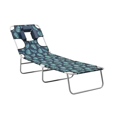 vidaXL Folding Sun Lounger with Head Cushion Steel Leaves Print