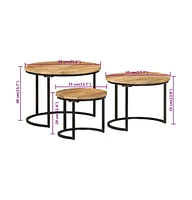 vidaXL Nesting Tables 3 pcs Solid Rough Wood Mango