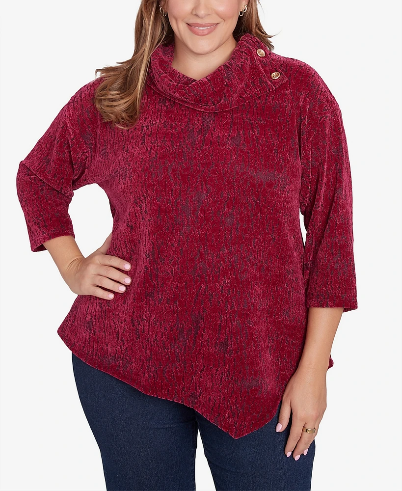 Ruby Rd. Plus Split Cowl Neck Chenille Jacquard Knit Top