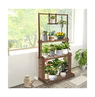 Unho Wood Plant ladder 3 tier Patio Flower Holder Kitchen Organizer for Garden Lawn