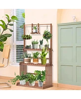 Unho Wood Plant ladder 3 tier Patio Flower Holder Kitchen Organizer for Garden Lawn