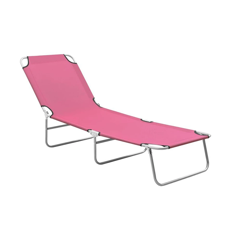 vidaXL Folding Sun Lounger Steel and Fabric Pink