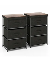 Gymax 2PCS Fabric Bedside Table 3 Drawers Nightstand Small Dresser Bedroom Living Room
