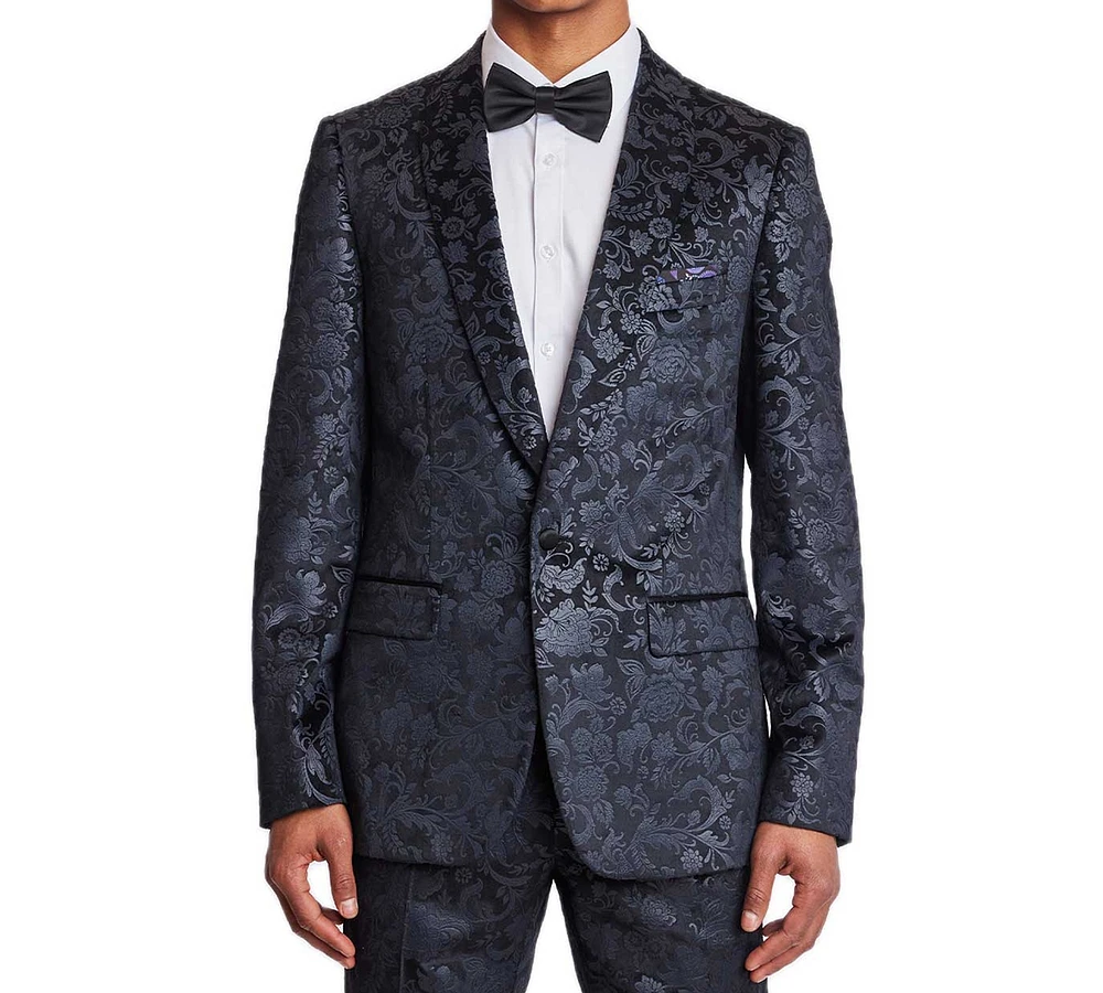 Paisley & Gray Men's Regent Slim Fit Black Floral Velvet Tuxedo Jacket