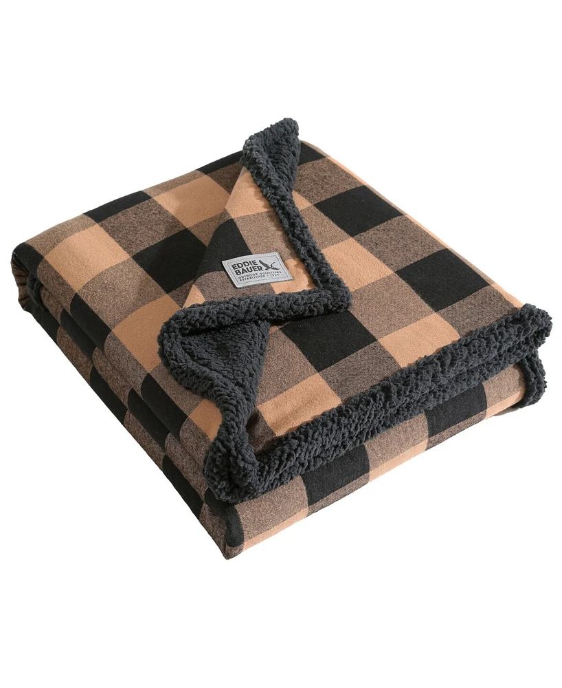 Eddie Bauer Plaid Cotton Yarn Dye Flannel Reversible Throw, 60" X 50"