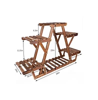 Unho Wooden Plant Stand 6 Tier Bonsai Display Shelf Carbonized Wood for Porch Outdoor