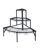 Unho Metal Corner Ladder Plant Shelf 3 Tier Plant Display Flower Rack Outdoor Indoor