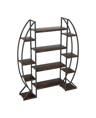 Unho Industrial Curved Oval Bookshelf Metal Multi-tiered Flower Pot Rack Garden Stand