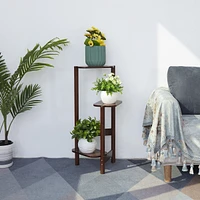 Unho 3 Tier Bamboo Wood Tall Corner Plant Rack Garden Flower Pot Holder for Balcony