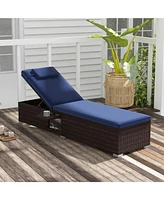 Costway 1 Pcs Patio Chaise Lounge with 6-level Backrest, Comfy Seat Cushion & Headrest