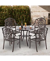 Costway Pcs Patio Cast Aluminum Chairs Outdoor Metal Armchairs with Ergonomic Curved Seat