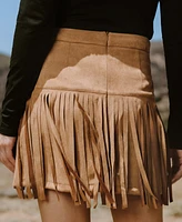 Cupshe Women's Faux Suede Fringe Hem Mini Skirt