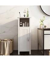 Gymax Bathroom Floor Storage Cabinet Free Standing w/ Single Door Adjustable Shelf
