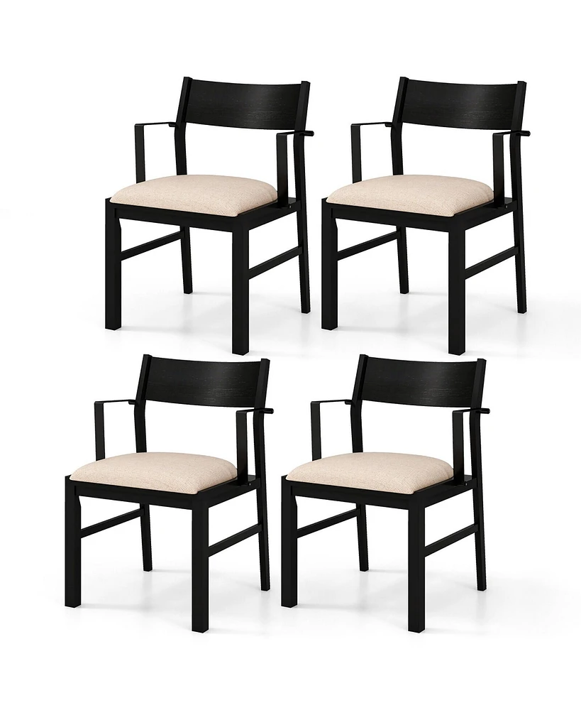 Gymax Dining Chair w/ Arms Set of 4 Modern Kitchen Chairs w/ Contoured Backrest Black & Beige