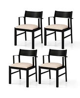 Gymax Dining Chair w/ Arms Set of 4 Modern Kitchen Chairs w/ Contoured Backrest Black & Beige