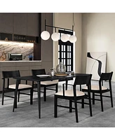 Gymax Dining Chair w/ Arms Set of 4 Modern Kitchen Chairs w/ Contoured Backrest Black & Beige