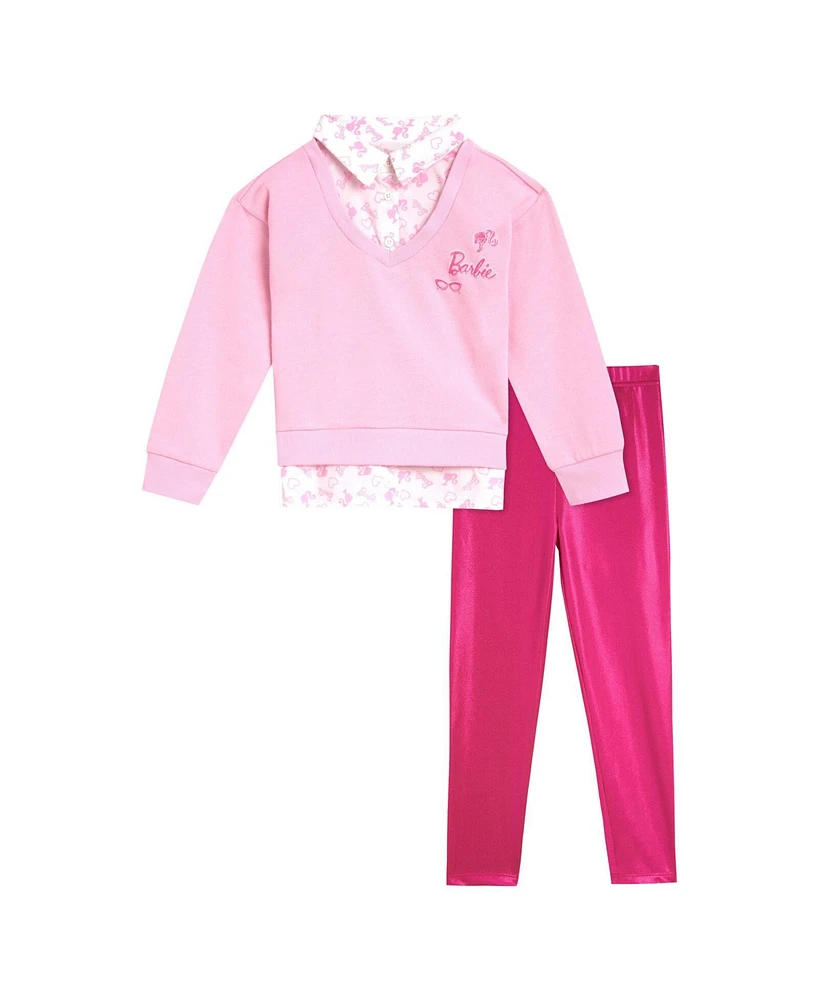 Barbie Toddler Girls 2fer Drop Shoulder Fleece Sweatshirt and Leggings Outfit Set