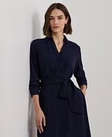 Lauren Ralph Women's Self-Belt Long-Sleeve Surplice Georgette Midi Dress