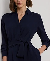 Lauren Ralph Women's Self-Belt Long-Sleeve Surplice Georgette Midi Dress
