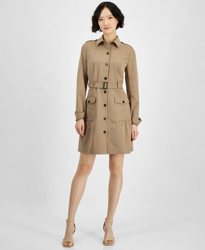 Tahari Asl Women's Belted Safari Long-Sleeve Dress