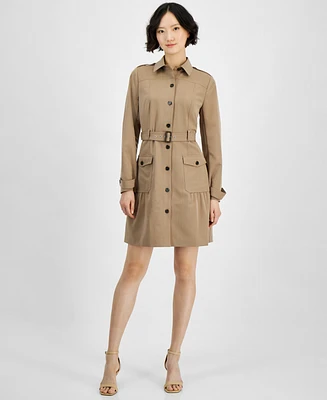 Tahari Asl Women's Belted Safari Long-Sleeve Dress