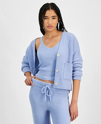 Hippie Rose Juniors' Teddy Cardigan & Tank Top Set