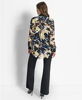 Dkny Women's Crinkled Chiffon Abstract-Print Blouse