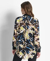 Dkny Women's Crinkled Chiffon Abstract-Print Blouse