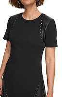 Dkny Petite Studded Mixed-Media Fit & Flare Mini Dress