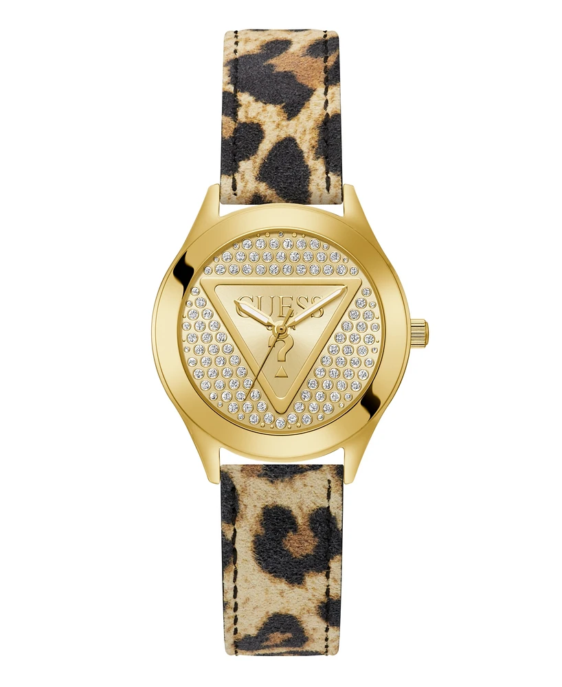 Guess Women's Analog Leopard Genuine Leather Watch 34mm