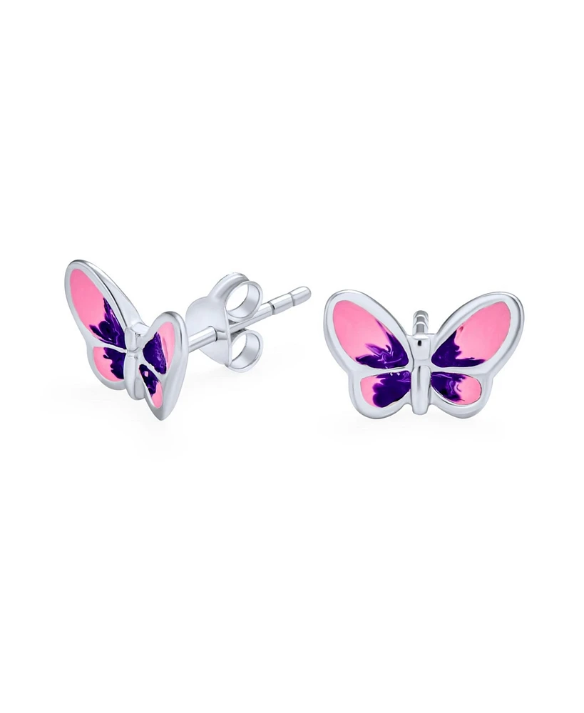 Bling Jewelry Purple Pink Summer Garden Butterfly Stud Earrings .925 Sterling Silver