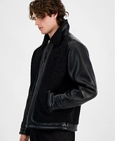 Guess Men's Faux-Leather Fleece-Trimmed Jacket