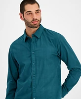 Guess Men's Regent Relaxed-Fit Tonal Stitched Plaid Button-Down Shirt