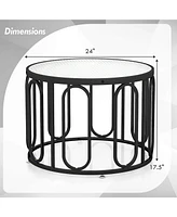 Gymax 2-Tier 24'' Round Coffee Table w/ Oval Swivel Brackets & Reeded Tempered Glass Gold