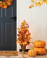 Glitzhome 36"H Fall Lighted Maple Leaves Urn Potted Porch Tree, 20 Warm Lights with Timer