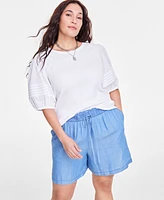 On 34th Trendy Plus Puff-Sleeve Knit Top, Created for Macy's