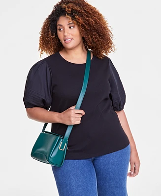 On 34th Trendy Plus Size Puff-Sleeve Knit Top, Created for Macy's