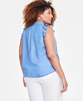 On 34th Trendy Plus Flutter-Sleeve Chambray Shirt, Exclusively at Macy's