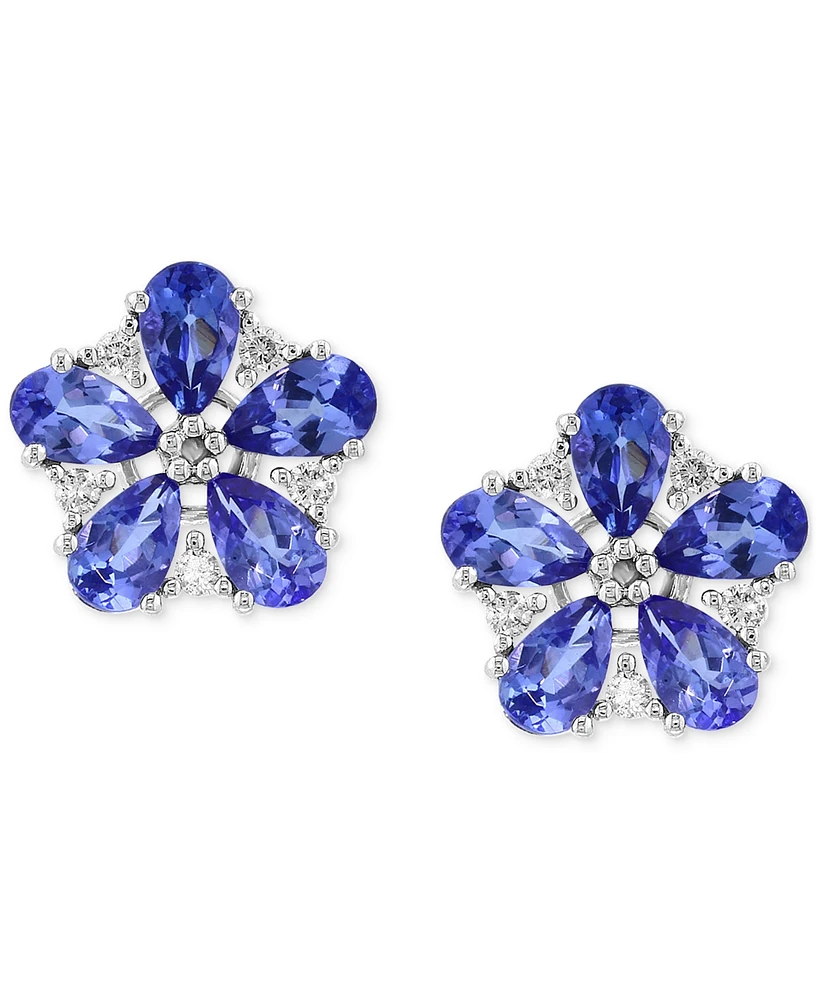 Effy Tanzanite (1-5/8 ct. t.w.) & Diamond (1/8 ct. t.w.) Flower Stud Earrings in 14k White Gold