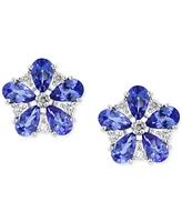 Effy Tanzanite (1-5/8 ct. t.w.) & Diamond (1/8 ct. t.w.) Flower Stud Earrings in 14k White Gold