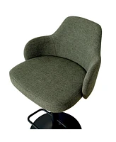 Set Of 2 Armrest Upholstered 360° Swivel Adjustable Barstool With Black Legs-Maison Boucle