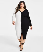 Nina Parker Trendy Plus Ribbed Button-Front Dress