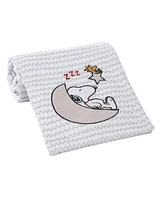 Bedtime Originals Snoopy Love Soft White/Taupe Fleece Baby Blanket w/ Applique